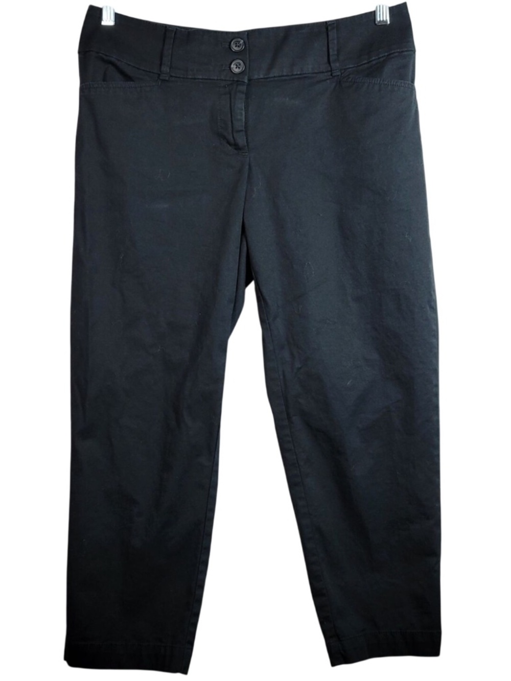 Ann Taylor LOFT Curvy Crop Chino Pants Black SZ 4 Zip 2-Button Tapered Leg Flat